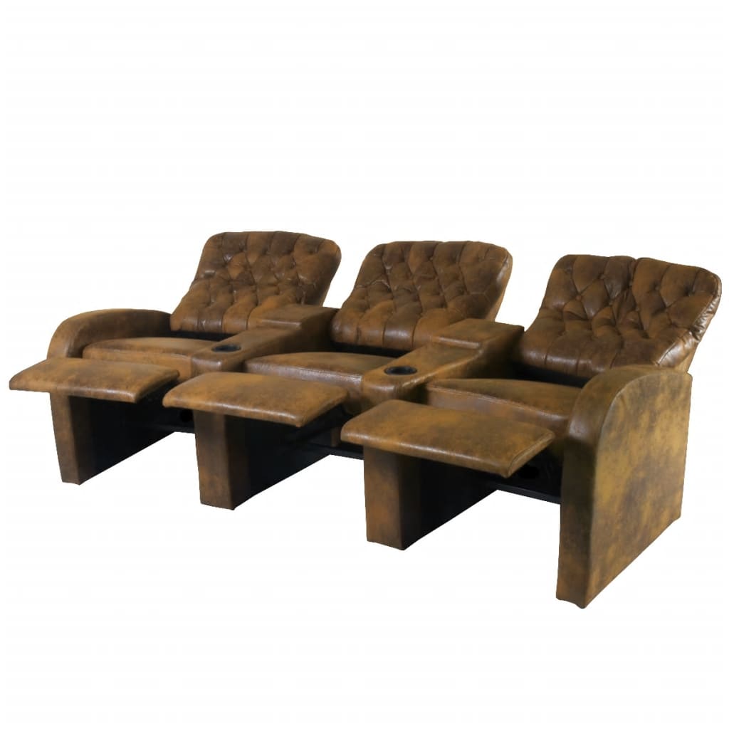 vidaXL 3-sæders lænestol kunstlæder brun