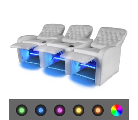 vidaXL Fotele rozkładane z LED dla 3 osób, ze sztucznej skóry, białe