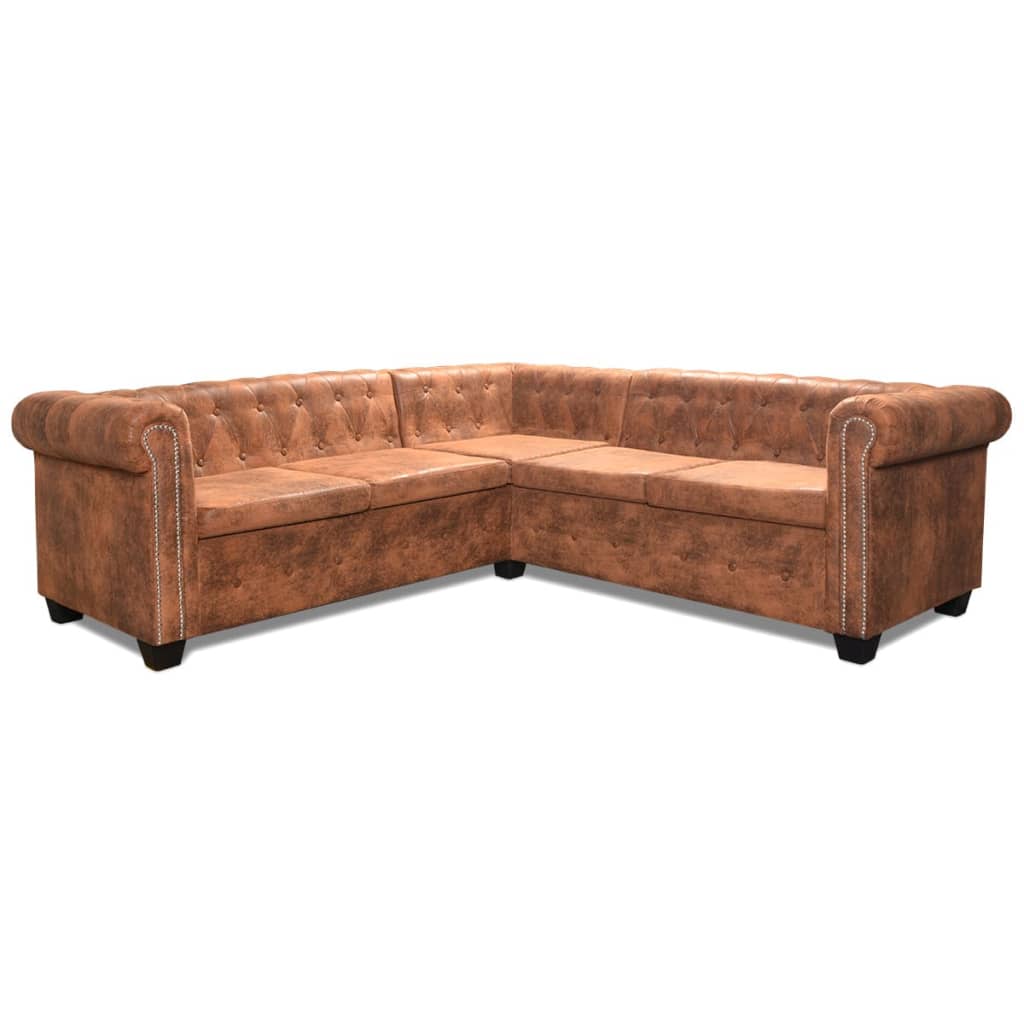 Canapé D'angle Chesterfield 5 Plcs Cuir Artificiel Marron VidaXL 15 width=274
