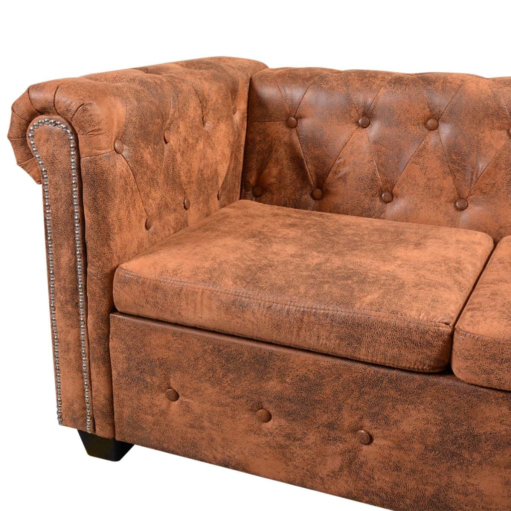 Canapé D'angle Chesterfield 5 Plcs Cuir Artificiel Marron VidaXL 16 width=274