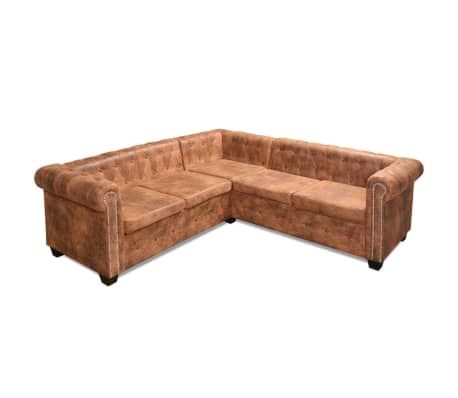 vidaXL Chesterfield 5-sitssoffa konstl&auml;der brun