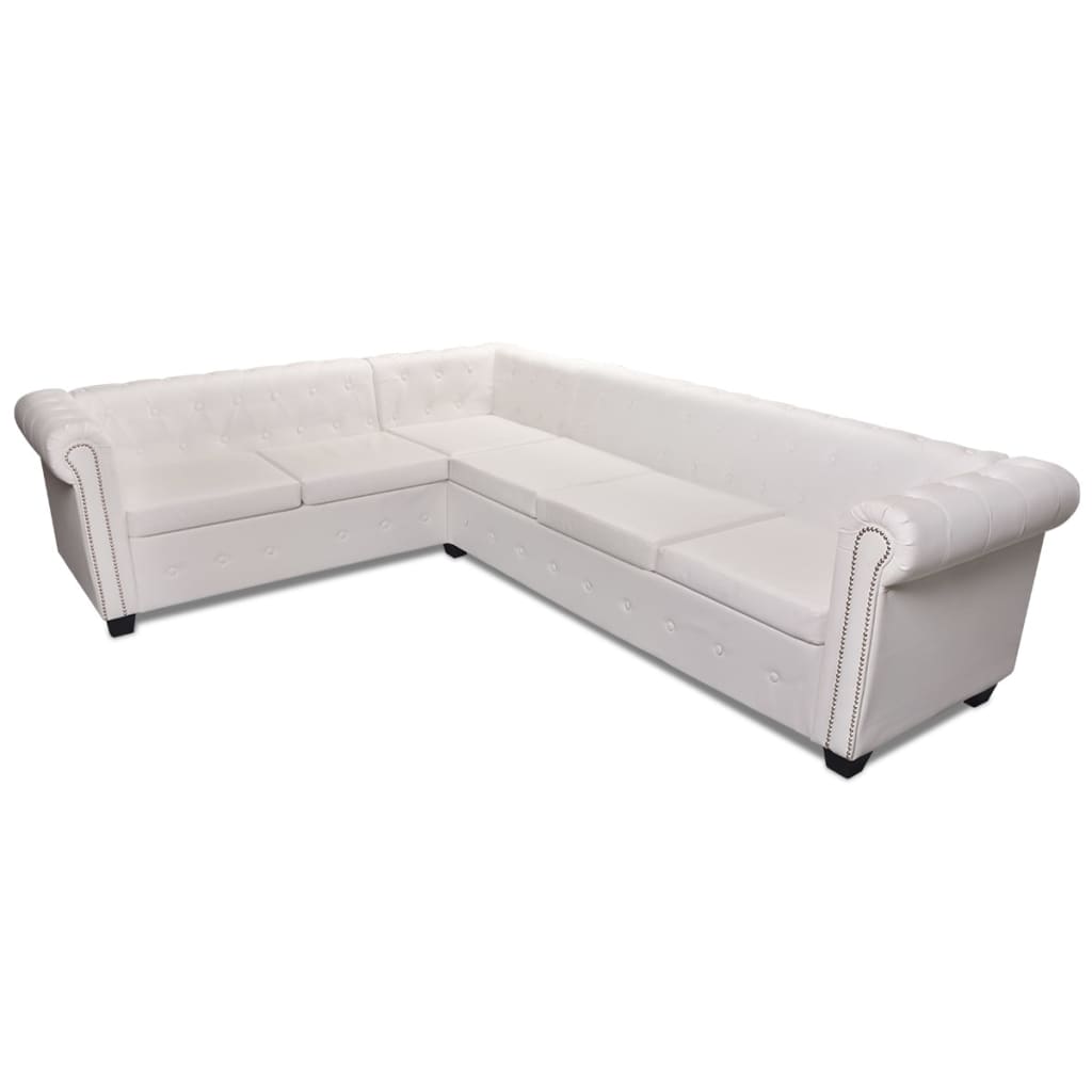 Canapé D'angle Chesterfield 6 Places Cuir Artificiel Blanc VidaXL 15 width=274