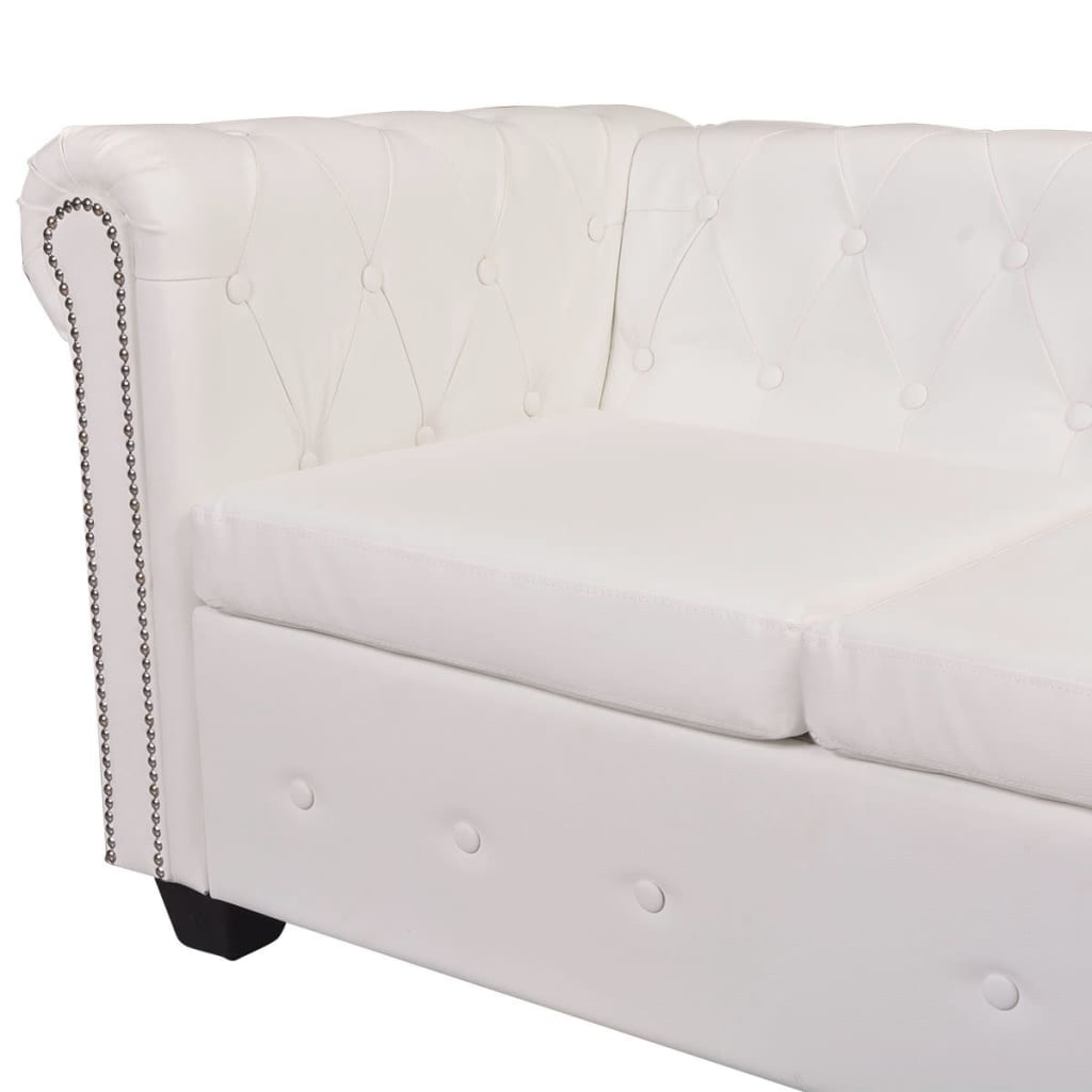 Canapé D'angle Chesterfield 6 Places Cuir Artificiel Blanc VidaXL 17 width=274