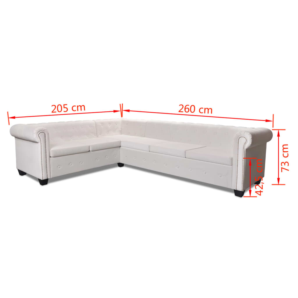 Canapé D'angle Chesterfield 6 Places Cuir Artificiel Blanc VidaXL 18 width=274