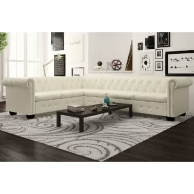 Vidaxl Chesterfield Ecksofa 6 Sitzer Kunstleder Weiss Vidaxl De