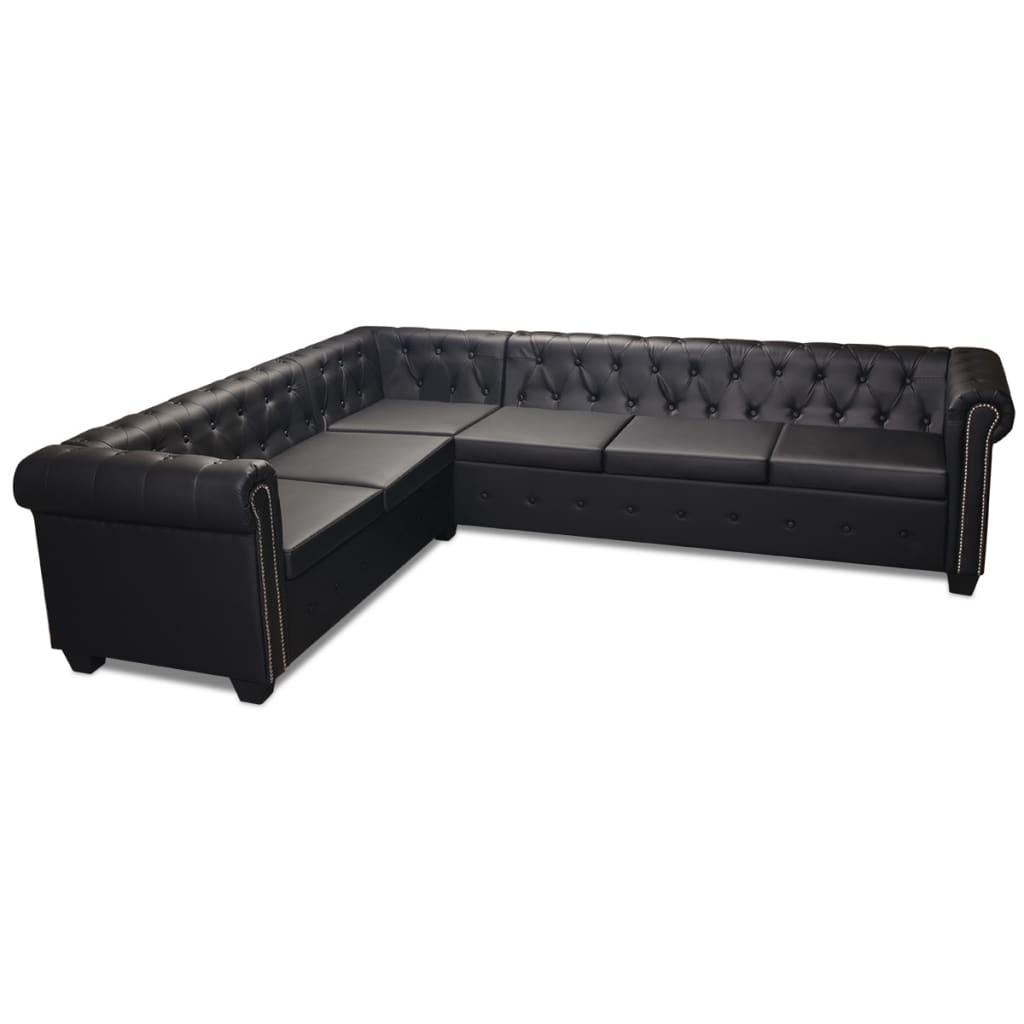 vidaXL Rohová pohovka Chesterfield 6místná umělá kůže černá