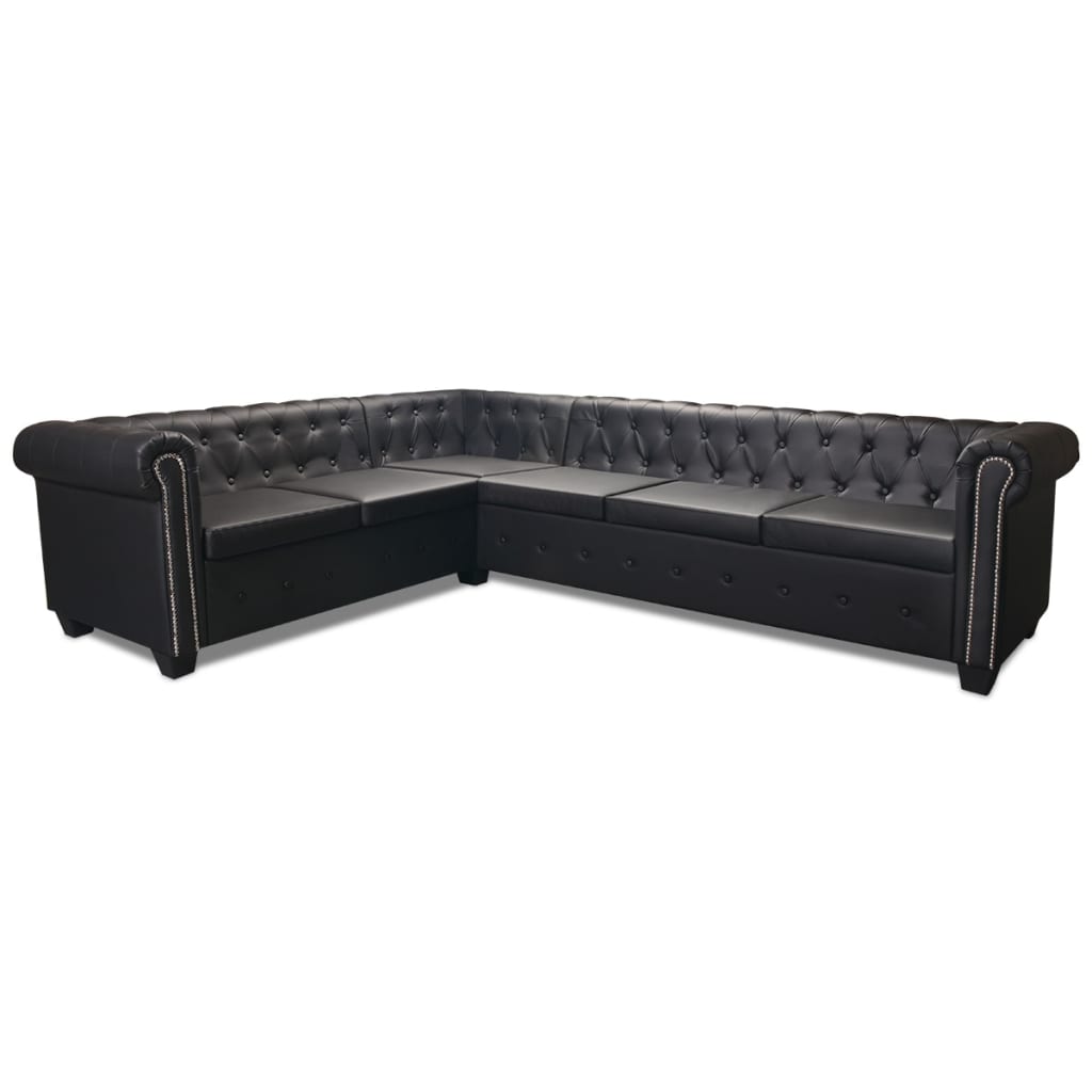 Canapé D'angle Chesterfield 6 Places Cuir Artificiel Noir VidaXL 15 width=274