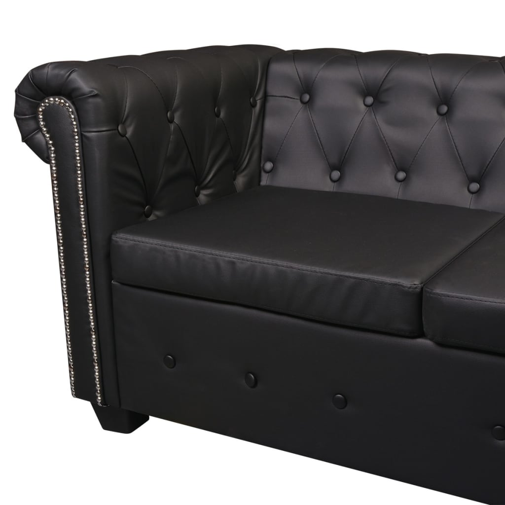 Canapé D'angle Chesterfield 6 Places Cuir Artificiel Noir VidaXL 16 width=274