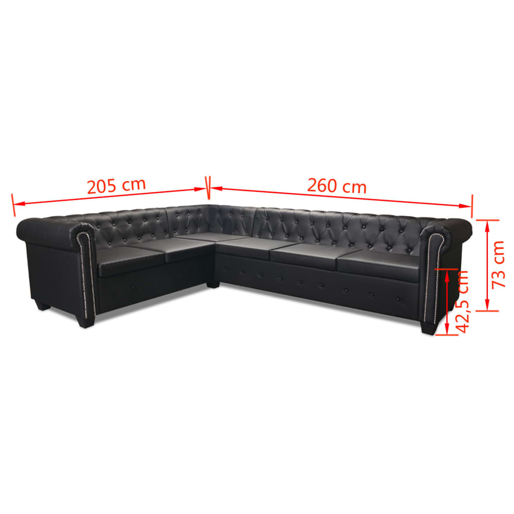 Canapé D'angle Chesterfield 6 Places Cuir Artificiel Noir VidaXL 18 width=274