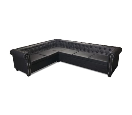 vidaXL Canapé d'angle Chesterfield 6 places Cuir synthétique Noir