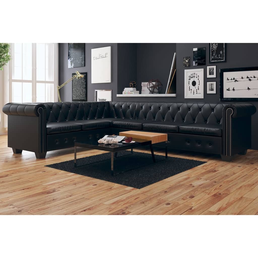 vidaXL Chesterfield-Ecksofa 6-Sitzer Kunstleder Schwarz