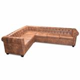 vidaXL Chesterfield Kutna Garnitura 6 Sjedala od Umjetne kože Smeđa