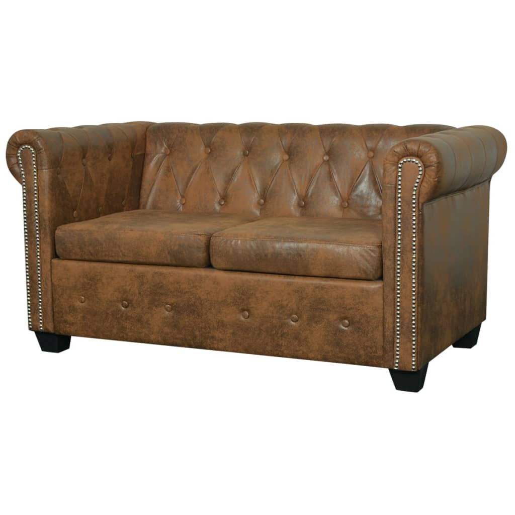 vidaXL 2-personers Chesterfield sofa kunstlæder brun