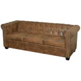 vidaXL Chesterfield Sofa 3-Seater Artificial Leather Brown