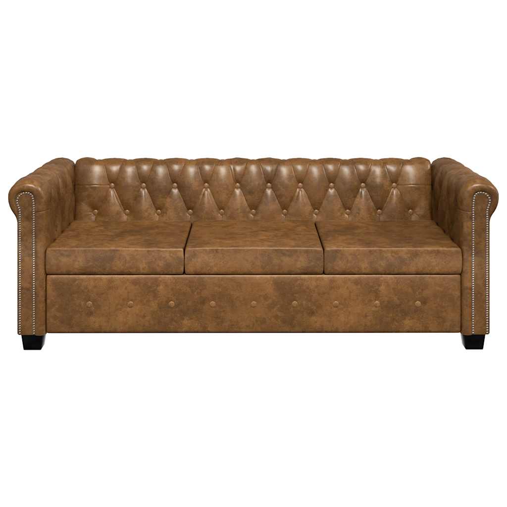 Divano Chesterfield A 3 Posti In Finta Pelle Marrone VidaXL 11 width=274