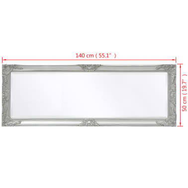 vidaXL Espelho de parede estilo barroco, 140x50 cm, prateado[9/9]