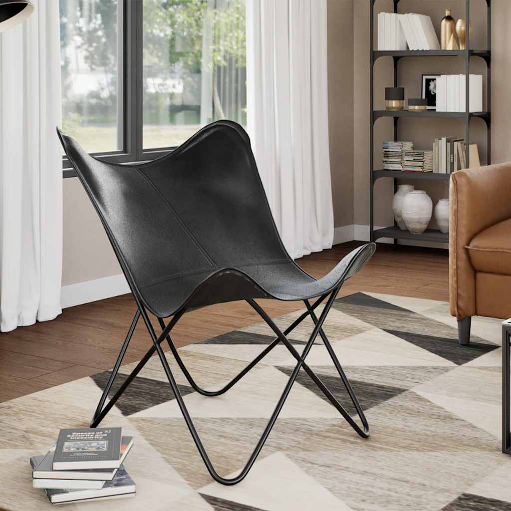 TopSellers-Butterfly Chair - Black Real Leather Ergonomic Vintage Comfort