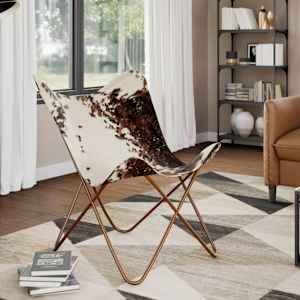 Stol naslanjač rjavo in belo pravo goveje usnje