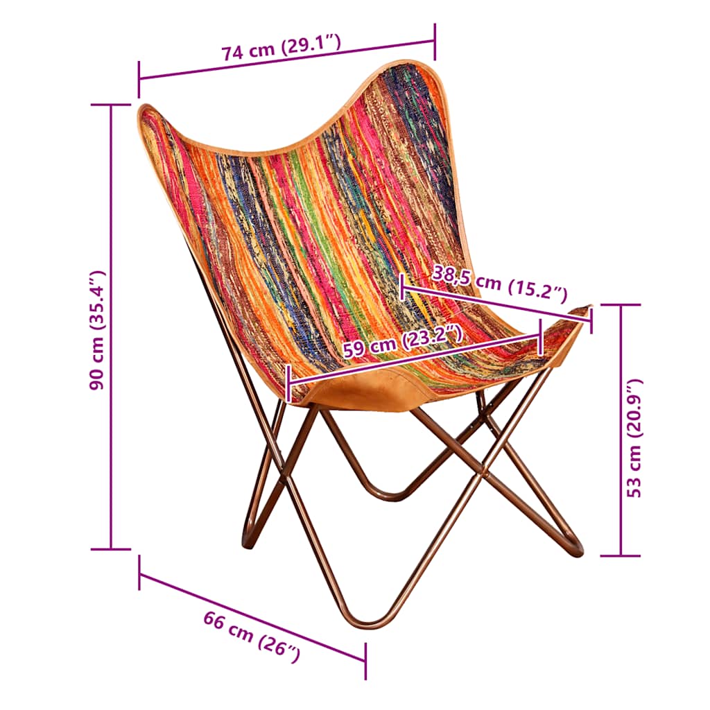 tauriņa formas krēsls, daudzkrāsains audums