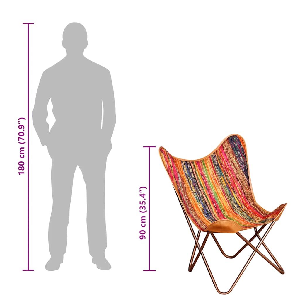 tauriņa formas krēsls, daudzkrāsains audums