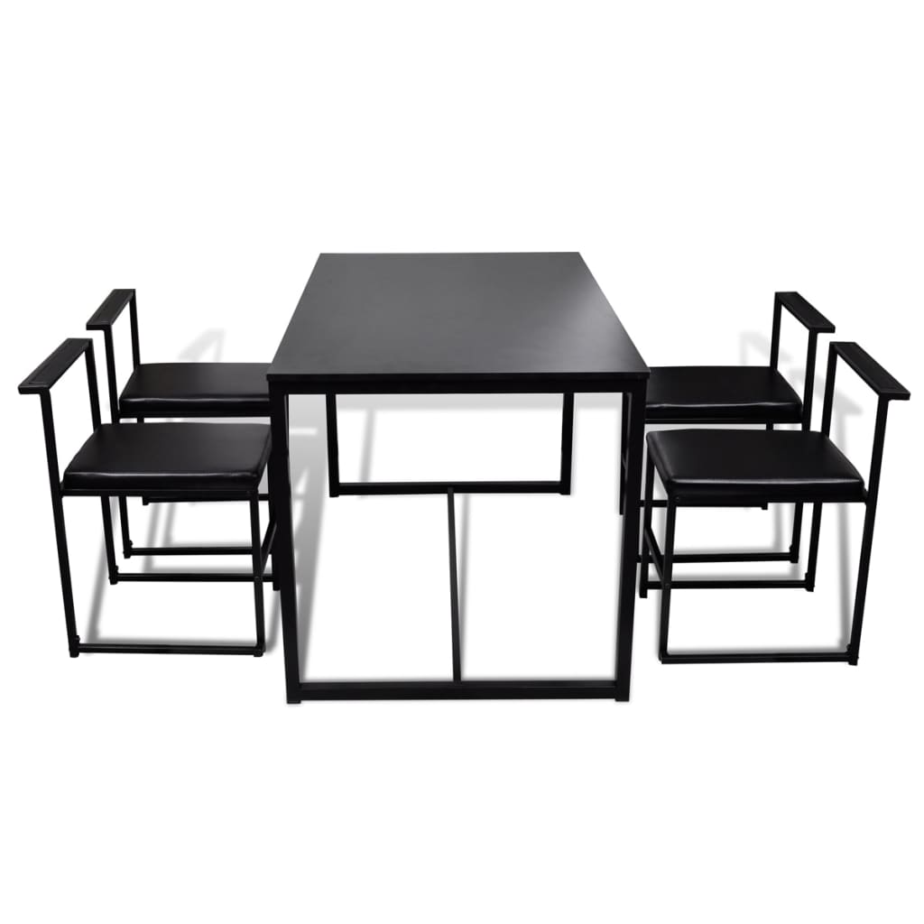 vidaXL virtuves mēbeles - galds un krēsli, 5 gab., melni