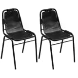 vidaXL Dining Chairs 2 pcs Black 19.3"x20.5"x34.6" Real Leather