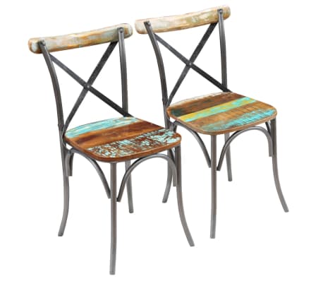 Details About Vidaxl 2x Dining Chair Solid Reclaimed Wood Metal Cafe Kitchen Cross Back Seat