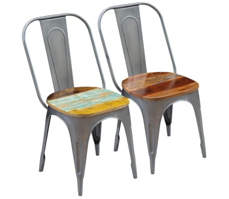 Vidaxl 2x Dining Chair Solid Reclaimed Wood Steel Bistro Cafe Vidaxl Dining Chairs 2 Pcs Solid Reclaimed Wood 18 5 X20 X35