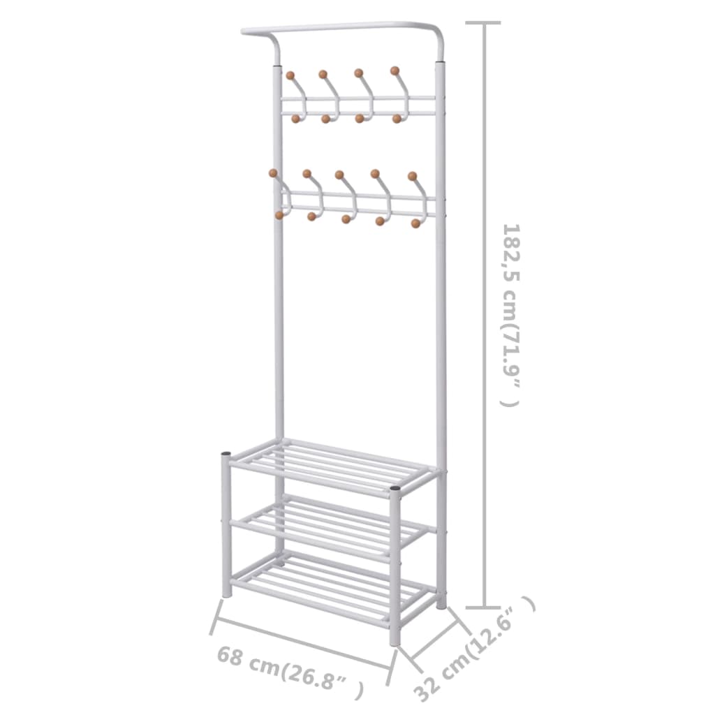 vidaXL Clothes Rack with Shoe Storage 26.8"x12.6"x71.9" White