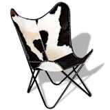 vidaXL Butterfly Chair Real Cowhide Leather Black and White