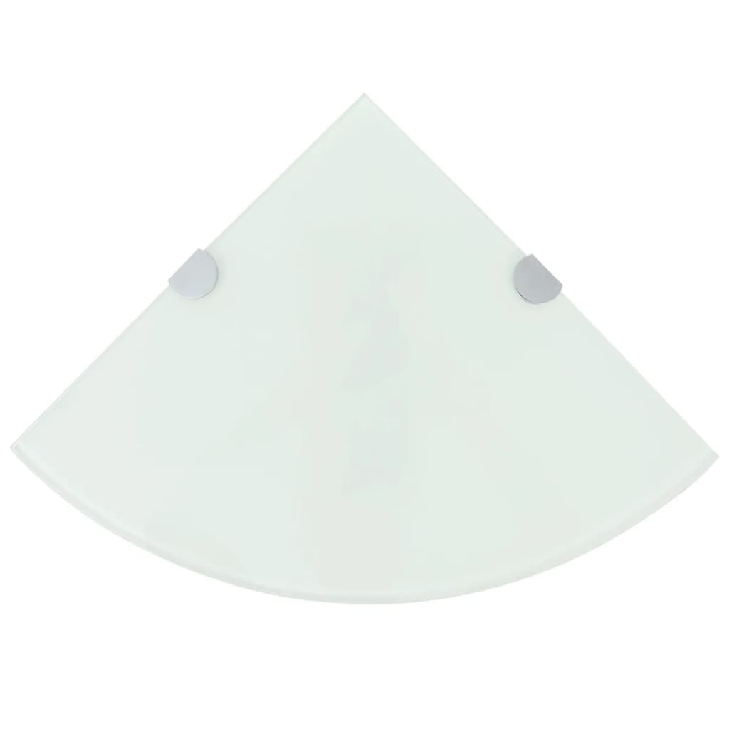 vidaXL hjørnehylde m. krombeslag hvidt glas 35x35 cm