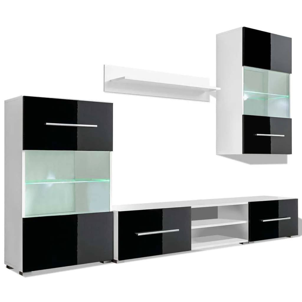 Afbeelding van vidaXL Muurvitrine tv-meubel met LED-verlichting zwart 5-delig