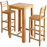 vidaXL Three Piece Bar Table and Stool Set Solid Acacia Wood