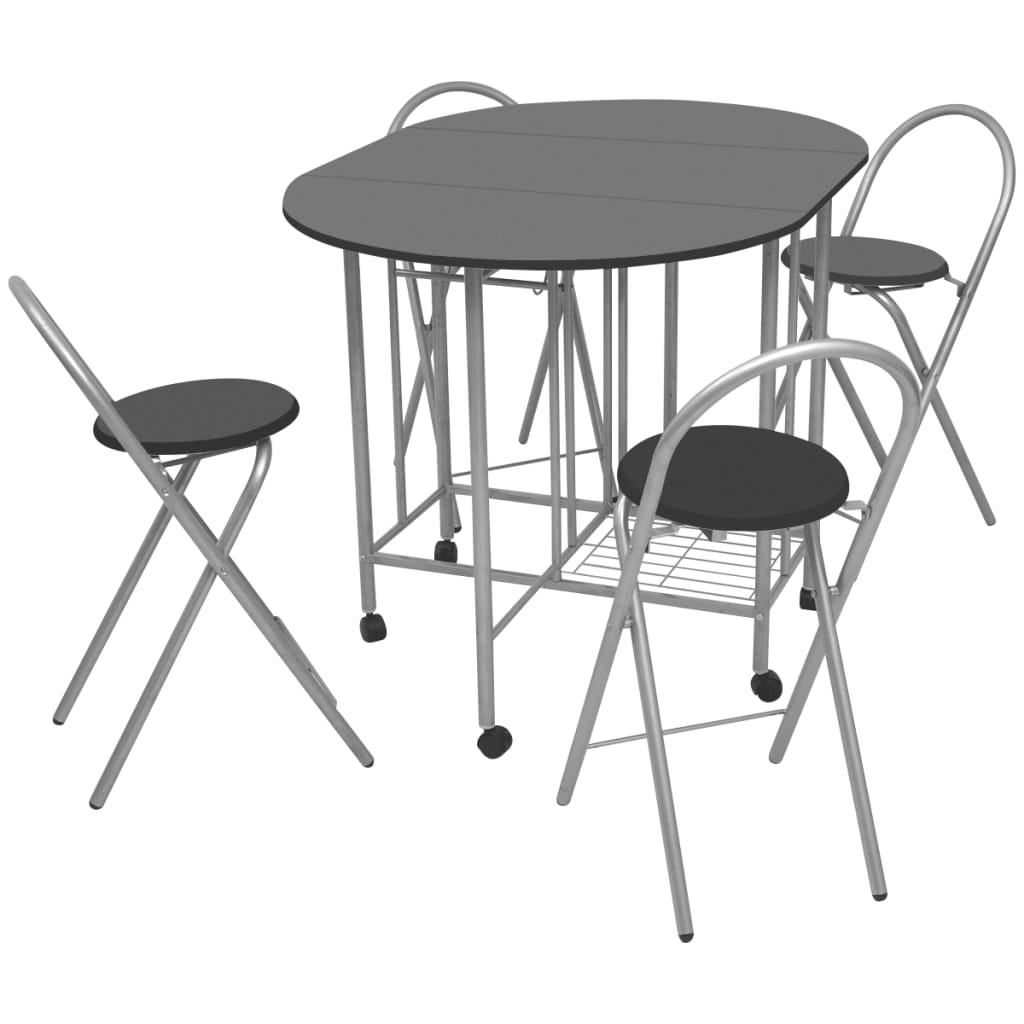 vidaXL Set masă și scaune de bucătărie pliante MDF, negru, 5 piese vidaXL