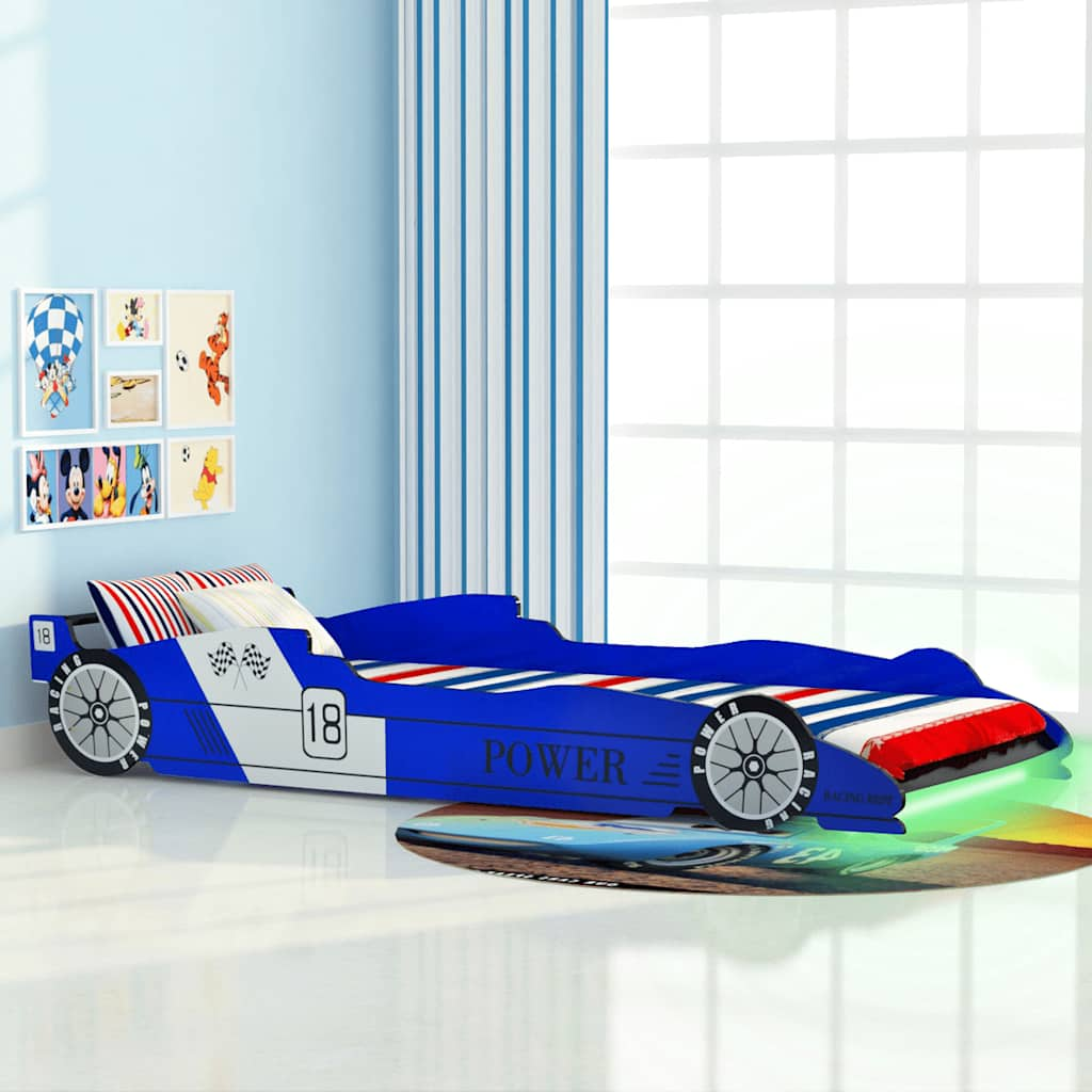 vidaXL Lit voiture de course pour enfants avec LED 90 x 200 cm Bleu 