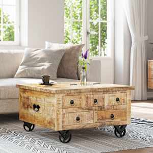 Klubska mizica iz močnega mangovega lesa 70x70x40 cm