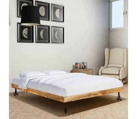 vidaXL Estructura de cama de madera de mango rugosa 140x200 cm