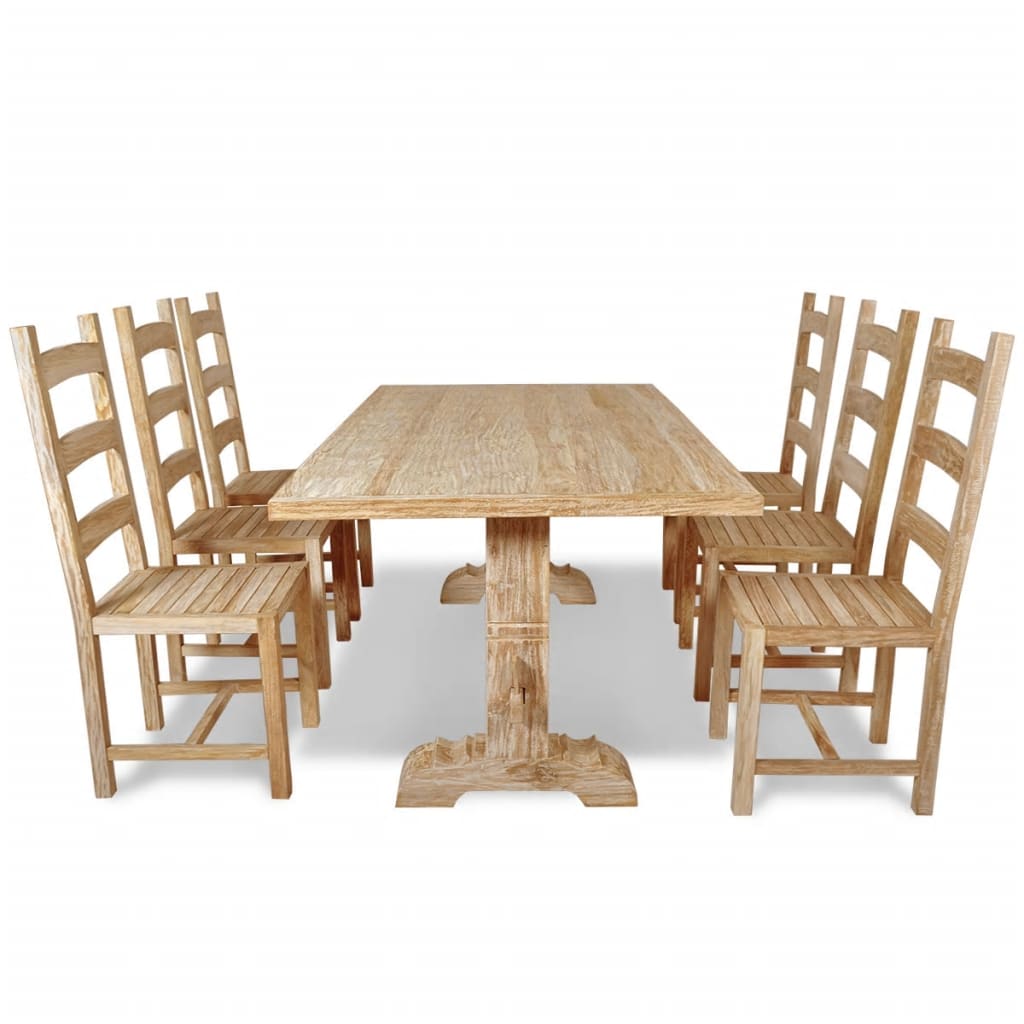 vidaXL Seven Piece Massive Dining Table and Chair Set Teak