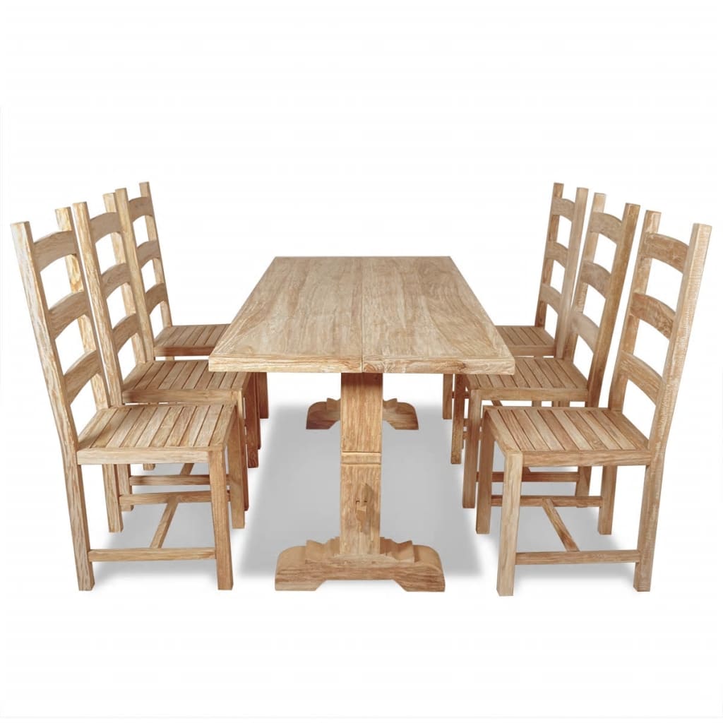 vidaXL Seven Piece Massive Dining Table and Chair Set Teak