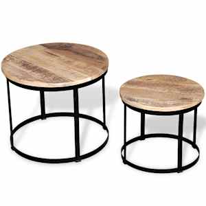 2 konferenční stolky hrubé mangovníkové dřevo kulaté 40cm/50cm - obrázek 1