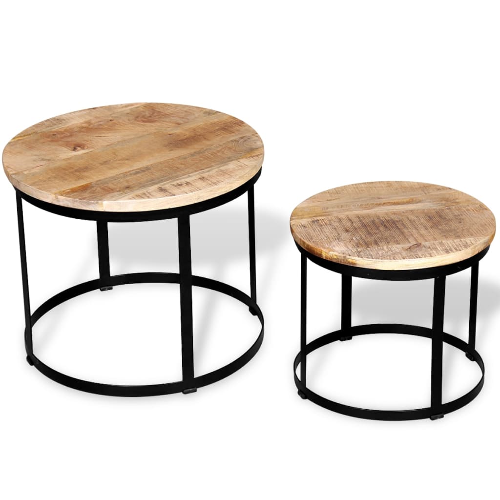 

vidaXL 2-delige Salontafelset rond 40/50 cm ruw mangohout