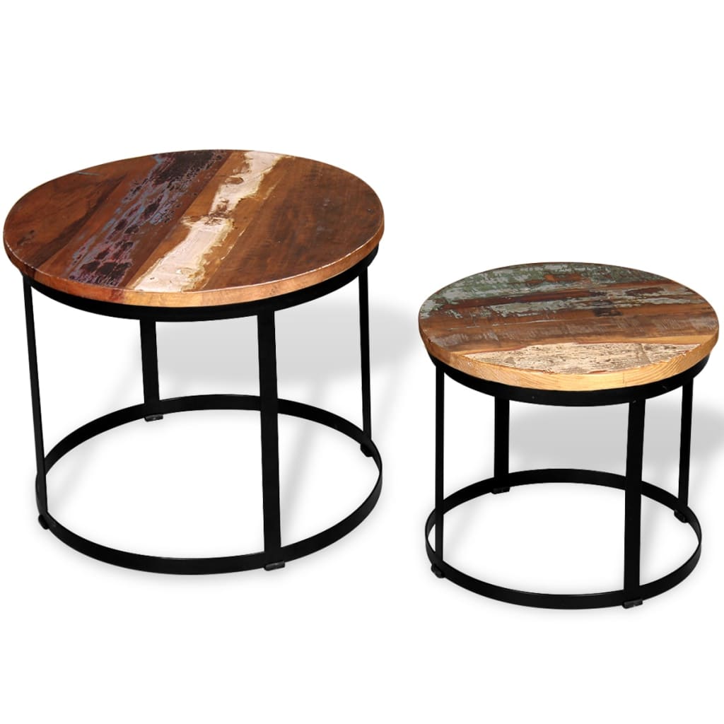 Image of vidaXL Two Piece Coffee Table Set Solid Reclaimed Wood Round 40cm/50cm