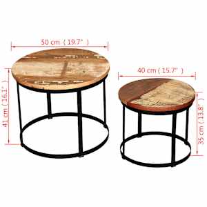 2 konferenční stolky masivní recyklované dřevo kulaté 40cm/50cm - obrázek 7