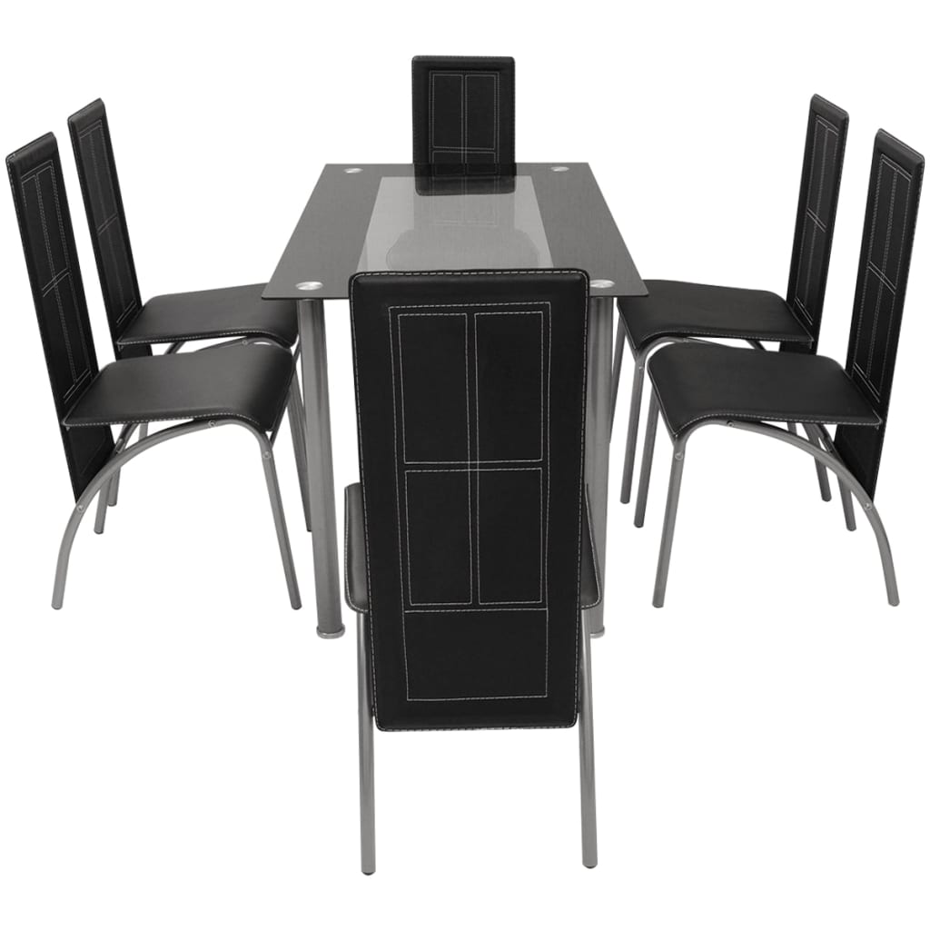 vidaXL Seven Piece Dining Set Black