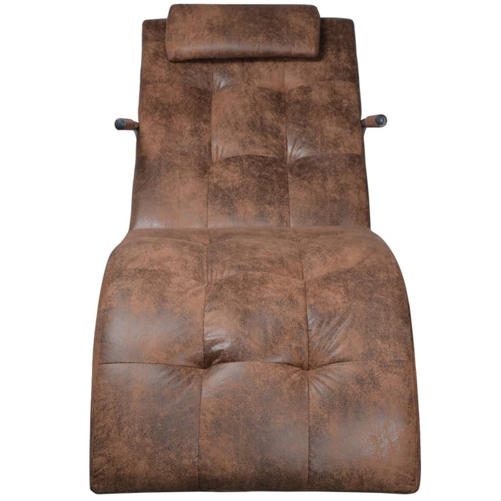 vidaXL Chaise Lounge com almofada tecido castanho com aspeto camurça