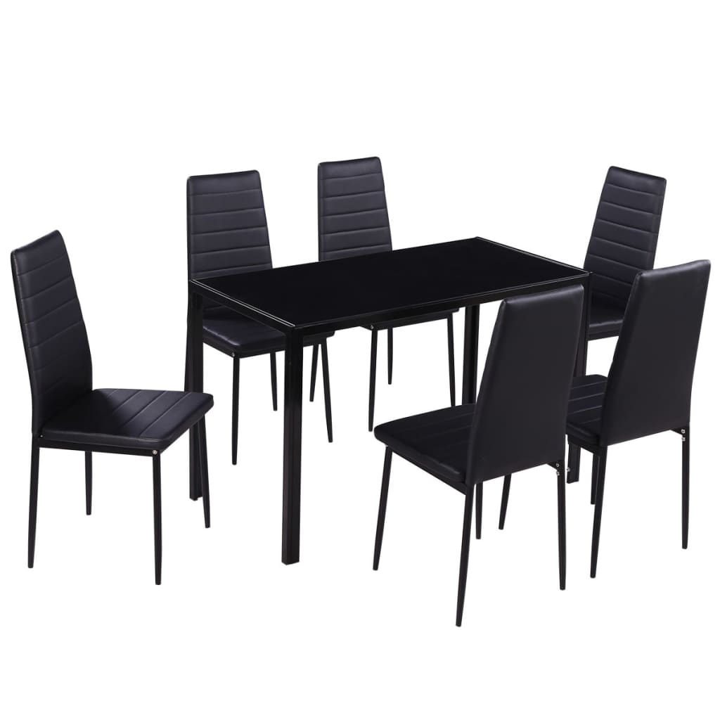 

vidaXL Seven Piece Dining Table and Chair Set Black