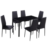 vidaXL Seven Piece Dining Table and Chair Set Black