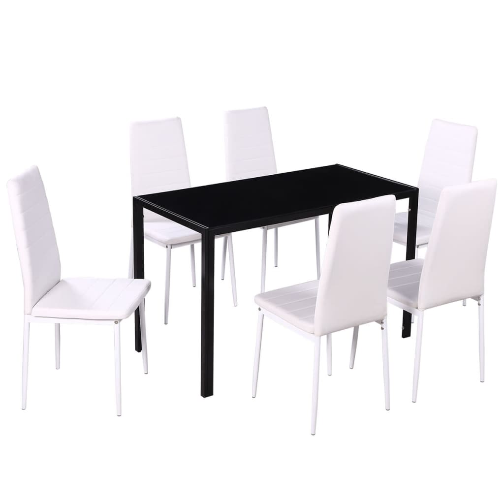 

vidaXL Seven Piece Dining Table and Chair Set Black and White