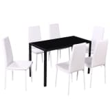 vidaXL Seven Piece Dining Table and Chair Set Black and White