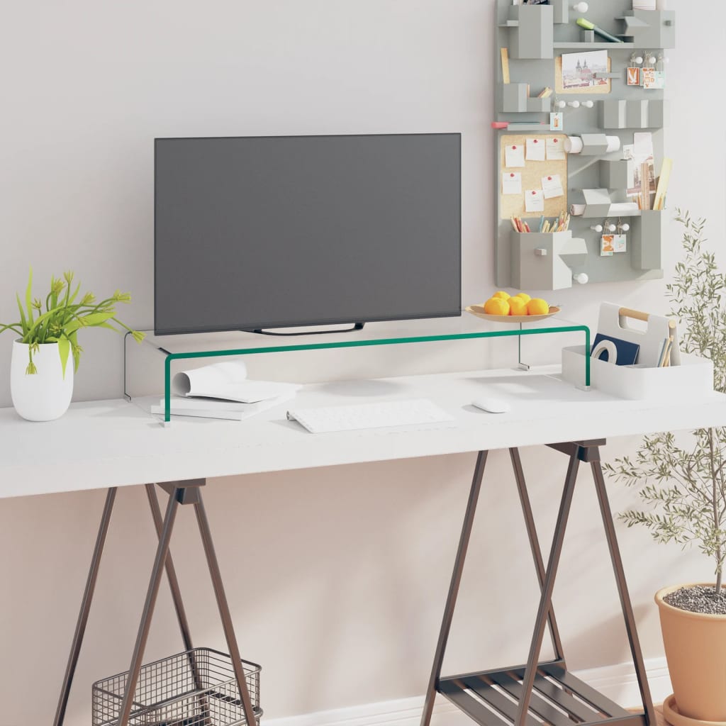 TV stolek / podstavec na monitor čiré sklo 90x30x13 cm